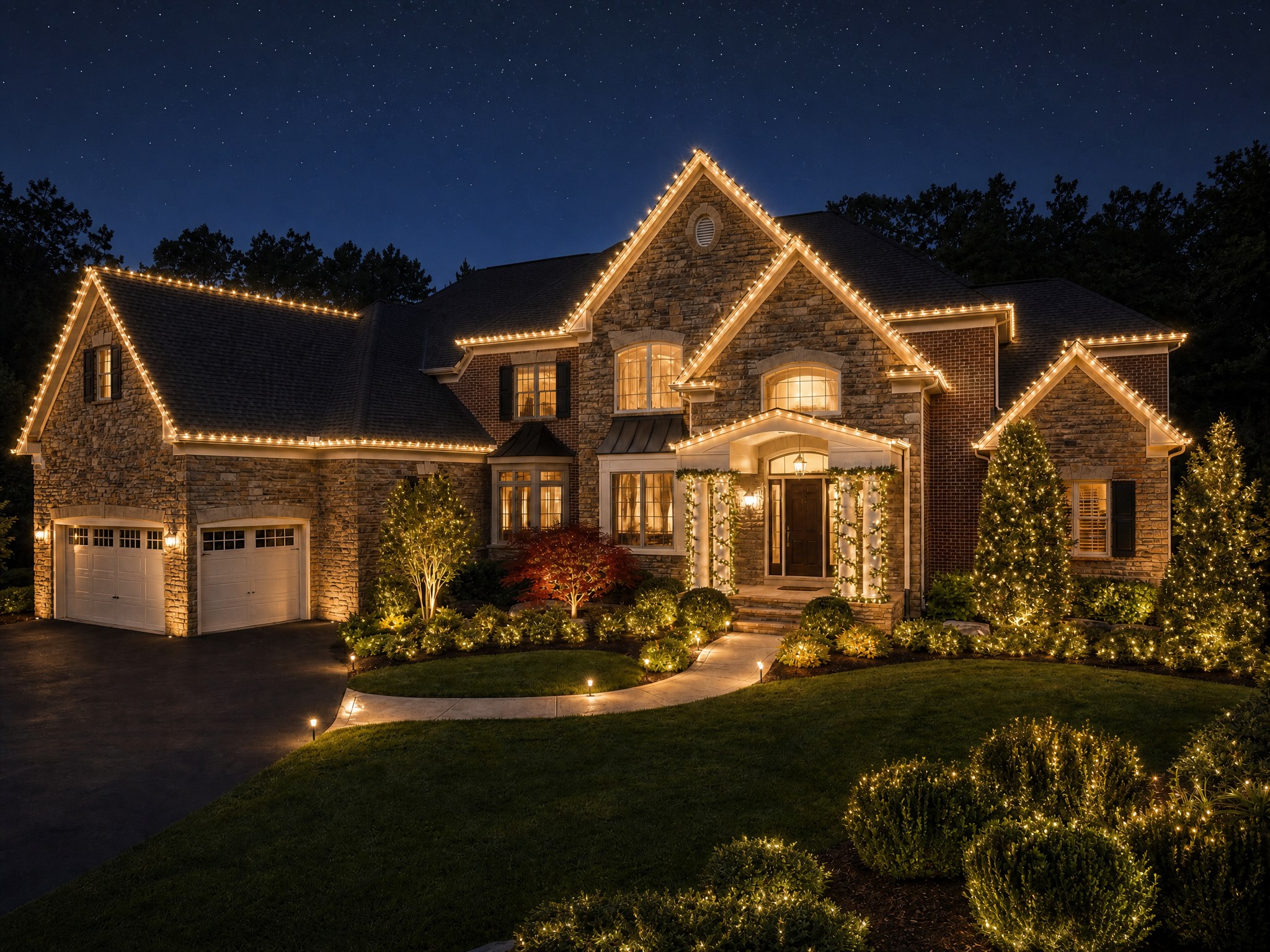 Upscale Stone & Brick Estate — decorated by WeLight Pittsburgh